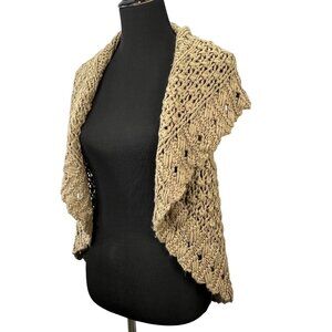 Chaudry KC Chunky Cable Knit Sweater Vest S Dark Khaki Tan Shawl Collar Open